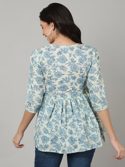 Floral  Fit Embroidered Flared   Top