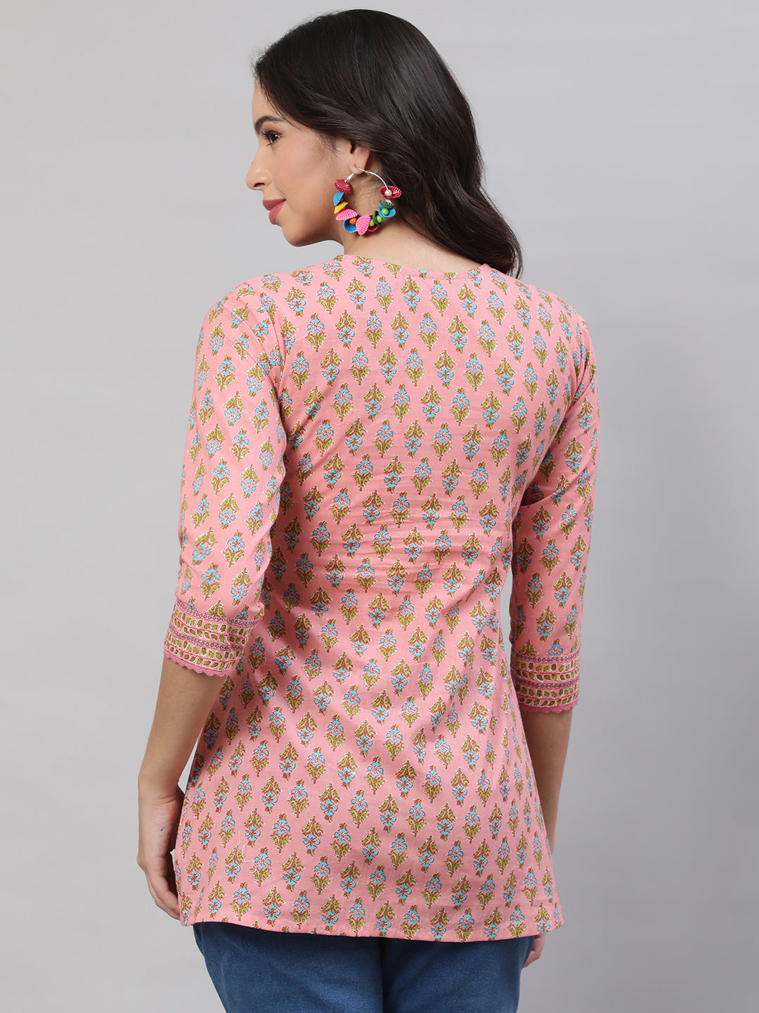Printed 3/4 Sleeves Regular Pure Cotton  Top