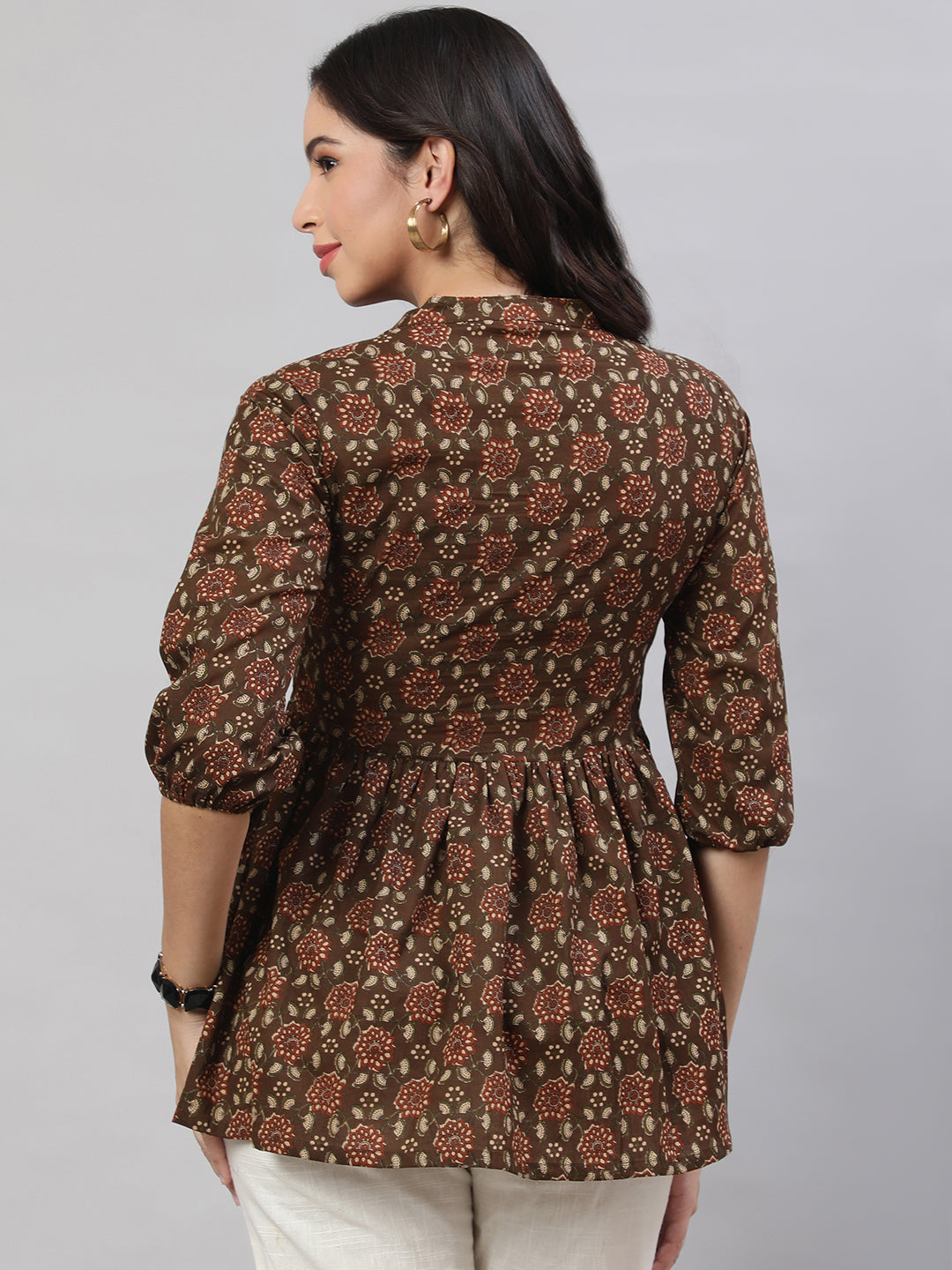 Printed 3/4 Sleeves Regular Pure Cotton  Top
