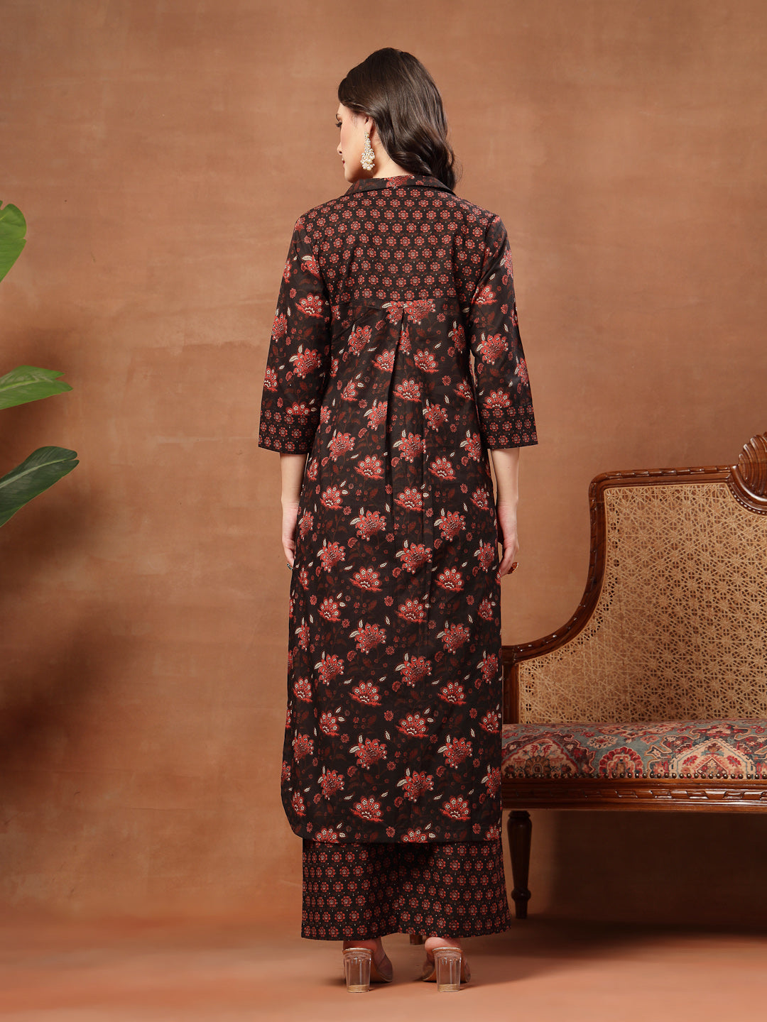 Straight Printed Cotton Shirt Collar Kurta Set