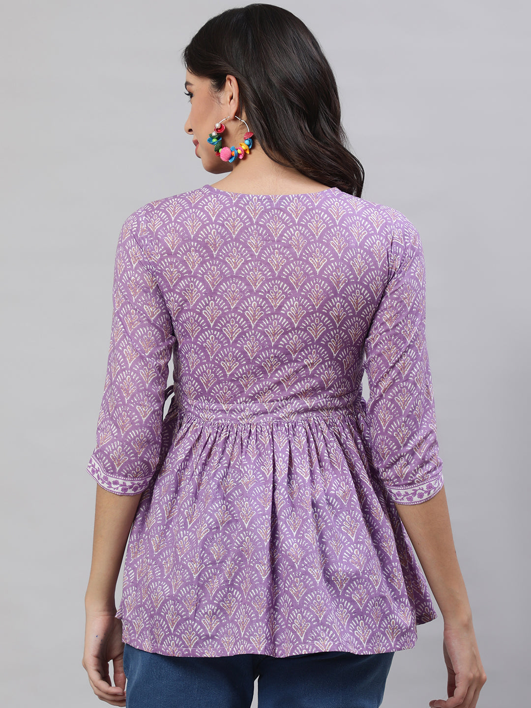 Printed 3/4 Sleeves Regular Pure Cotton  Top