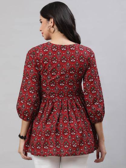 Printed 3/4 Sleeves Regular Pure Cotton  Top