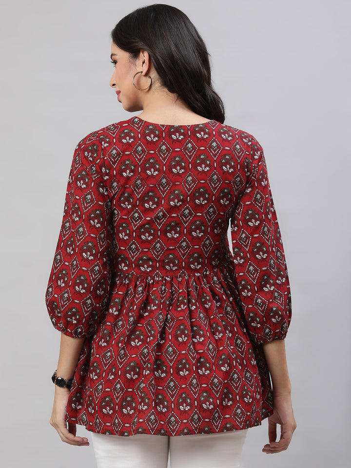 Printed 3/4 Sleeves Regular Pure Cotton  Top