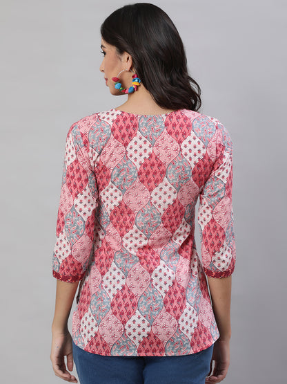 Printed 3/4 Sleeves Regular Pure Cotton  Top
