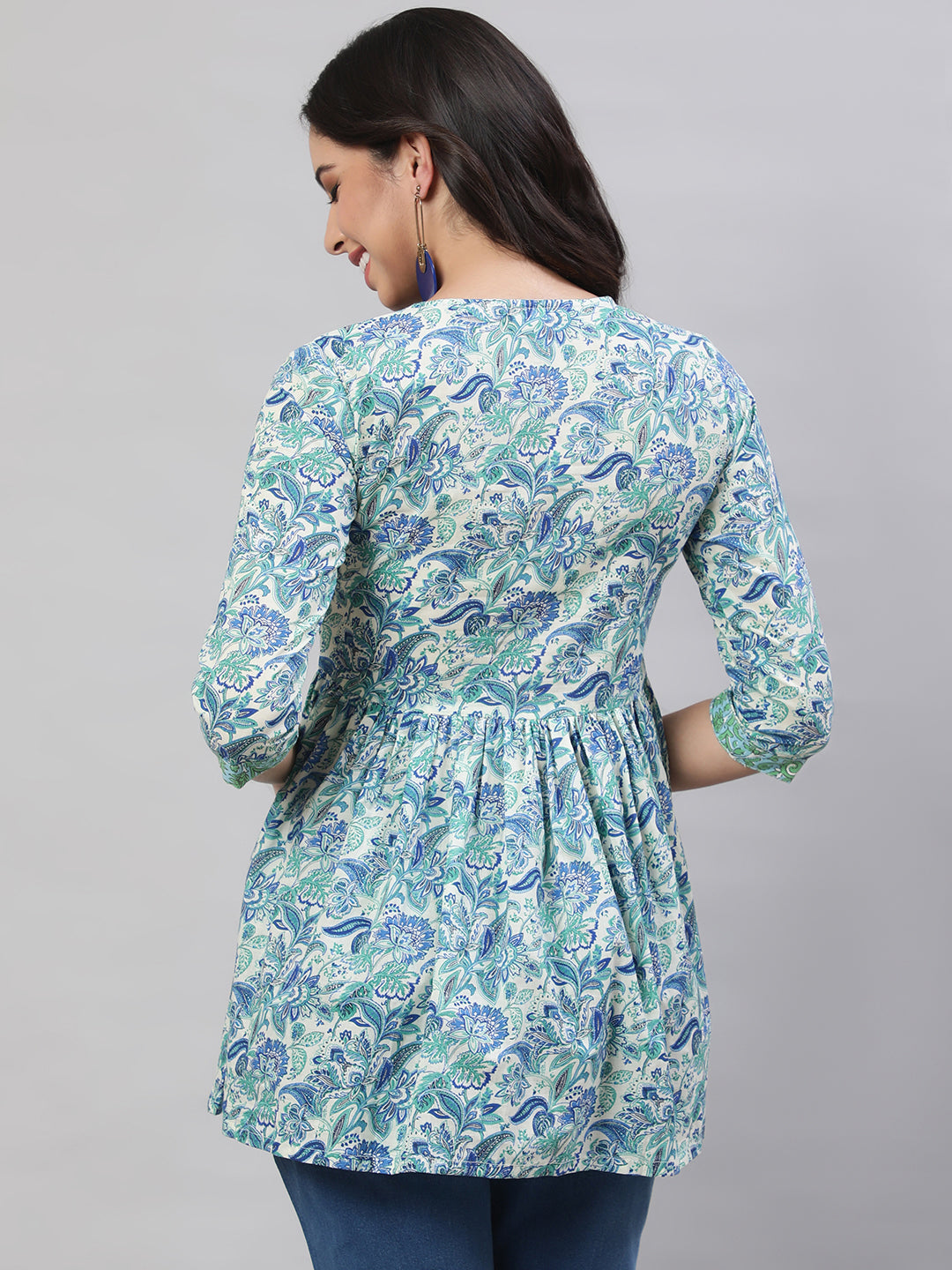 Printed 3/4 Sleeves Regular Pure Cotton  Top