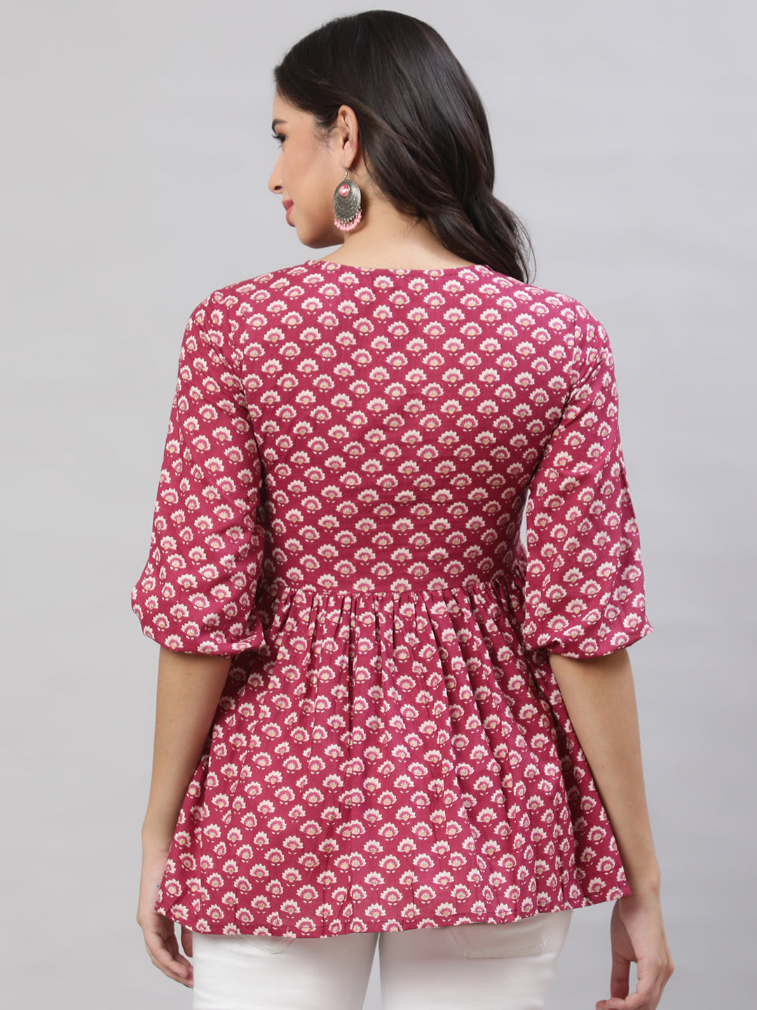 Printed 3/4 Sleeves Regular Pure Cotton  Top