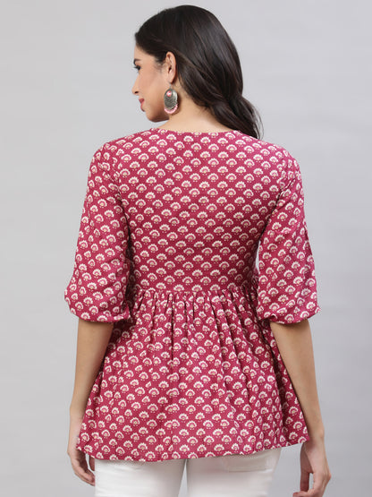 Printed 3/4 Sleeves Regular Pure Cotton  Top