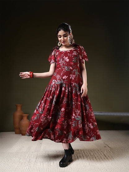 A-line Printed Pure Cotton Round Neck Kurta