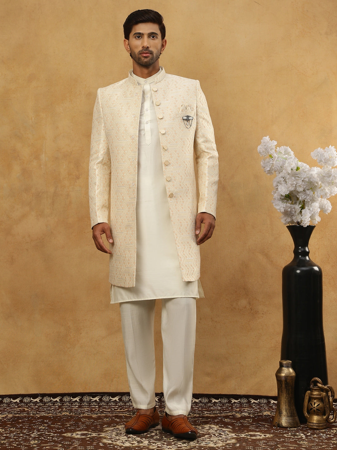 Jacquard Silk Embroidered Indo-Western Set