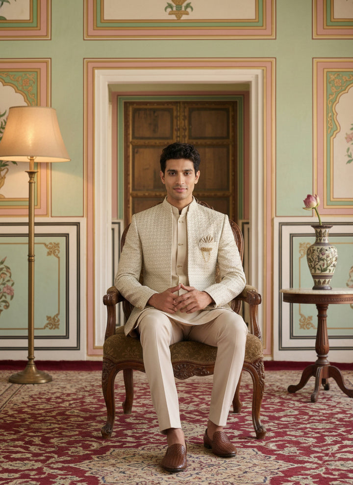 Men’S Embroidered Indo-Western Set