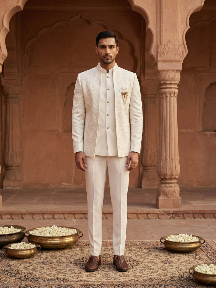 Men Embroidered Cotton Blend Indo-Western Sherwani Set