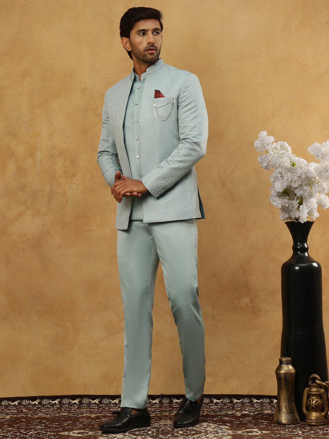 Cotton Blend Textured Indo-Western Set