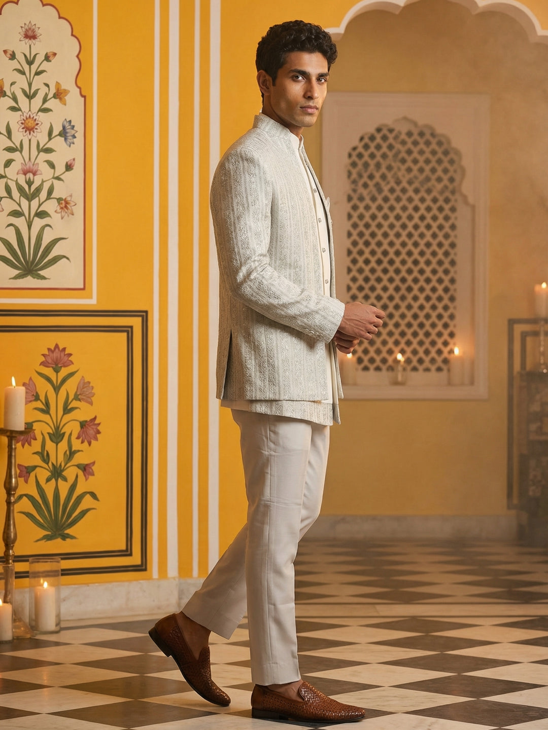 Embroidered Silk Blend Indo-Western Set