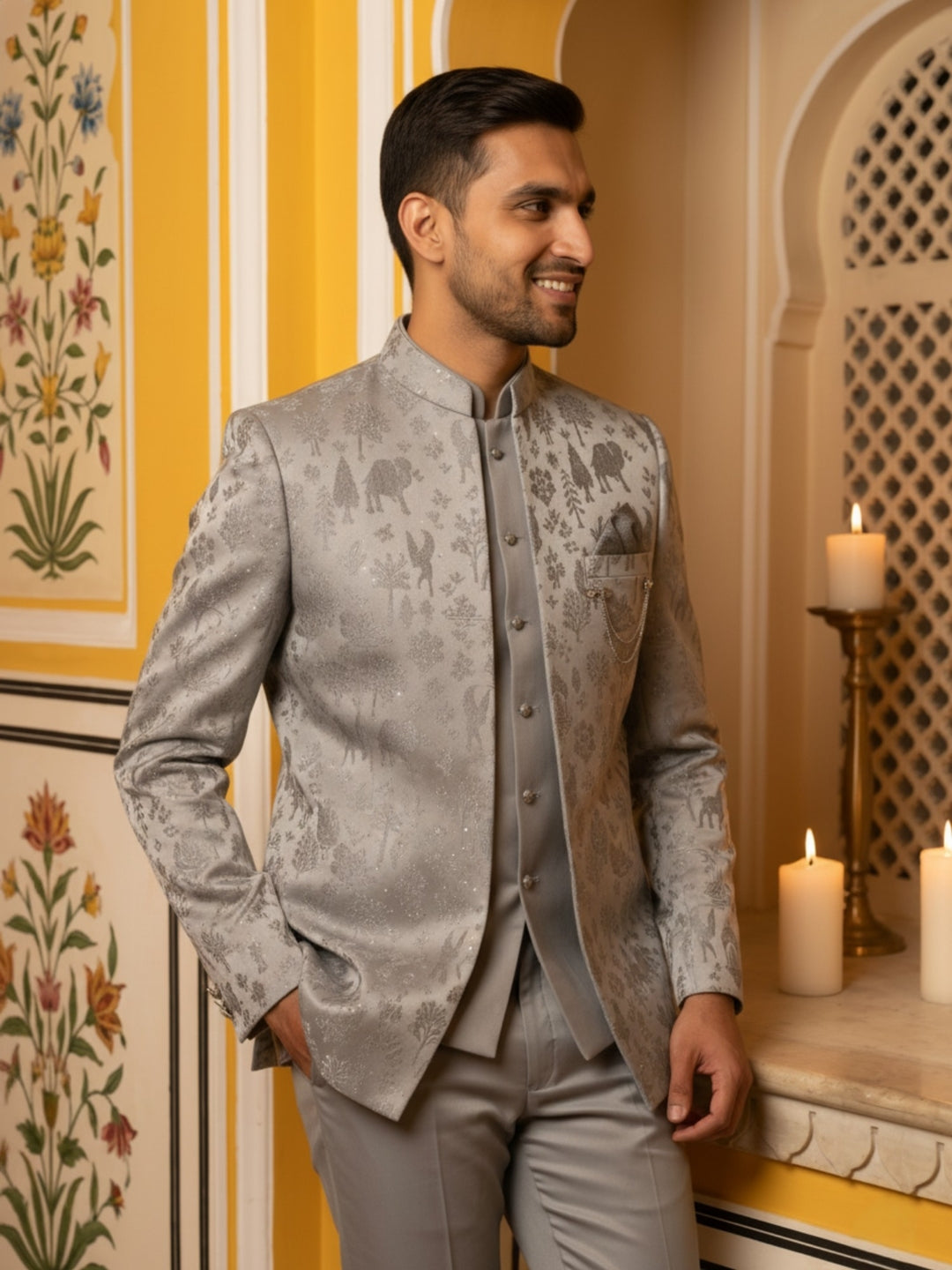 Premium Silk Jacquard Indo-Western Set For Men