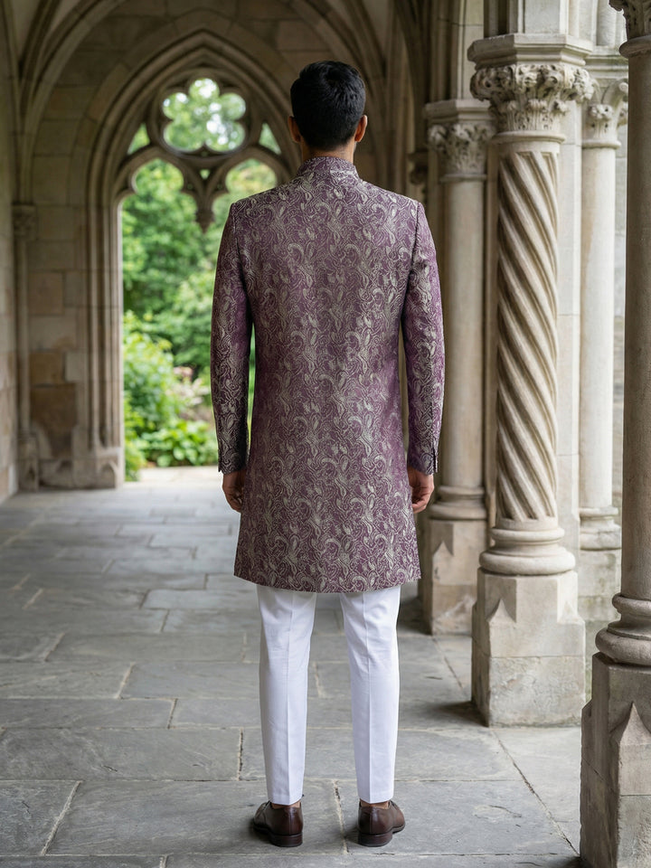 Men’S Woven Silk Jacquard Indo-Western Set