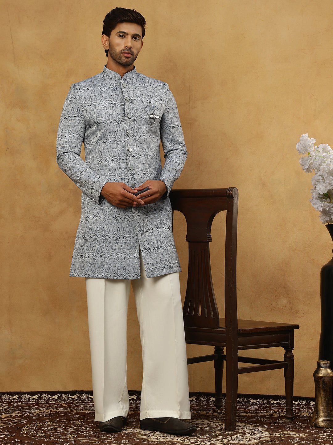 Paisley Jacquard Silk Indo-Western Set