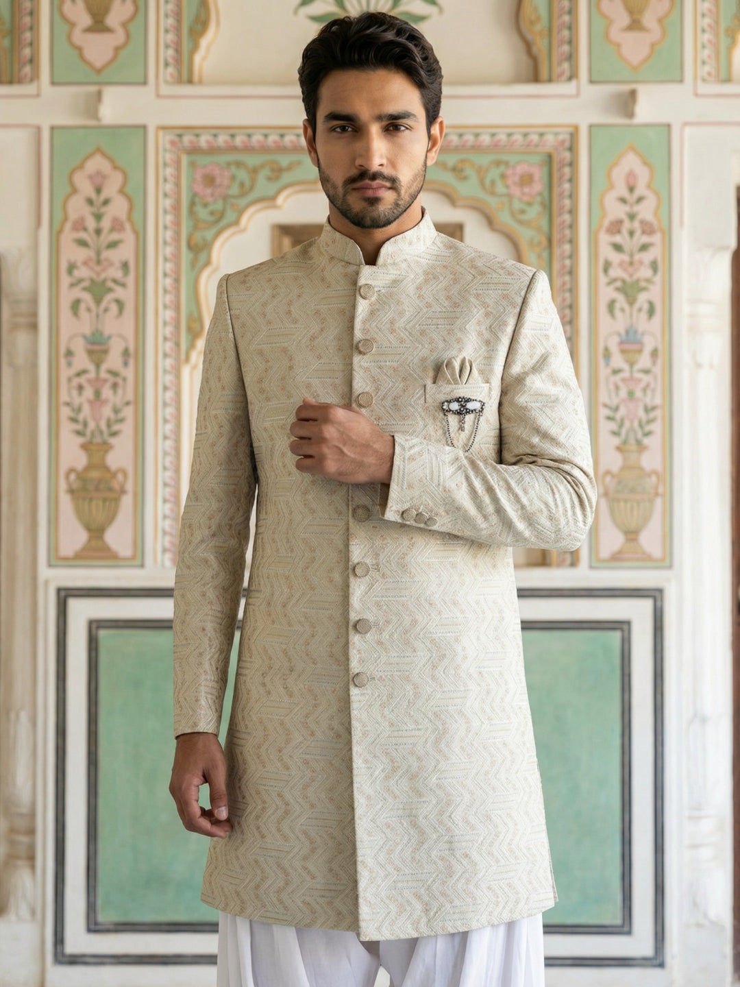 Jacquard Silk Indo-Western Set