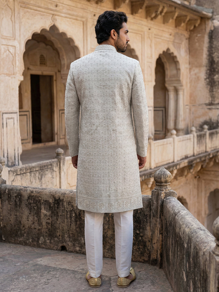 Silk Blend Heavy Embroidered Sherwani Set