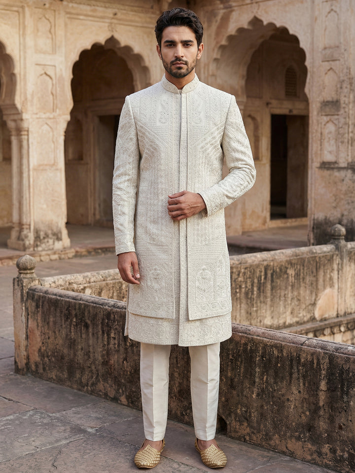 Silk Blend Heavy Embroidered Sherwani Set