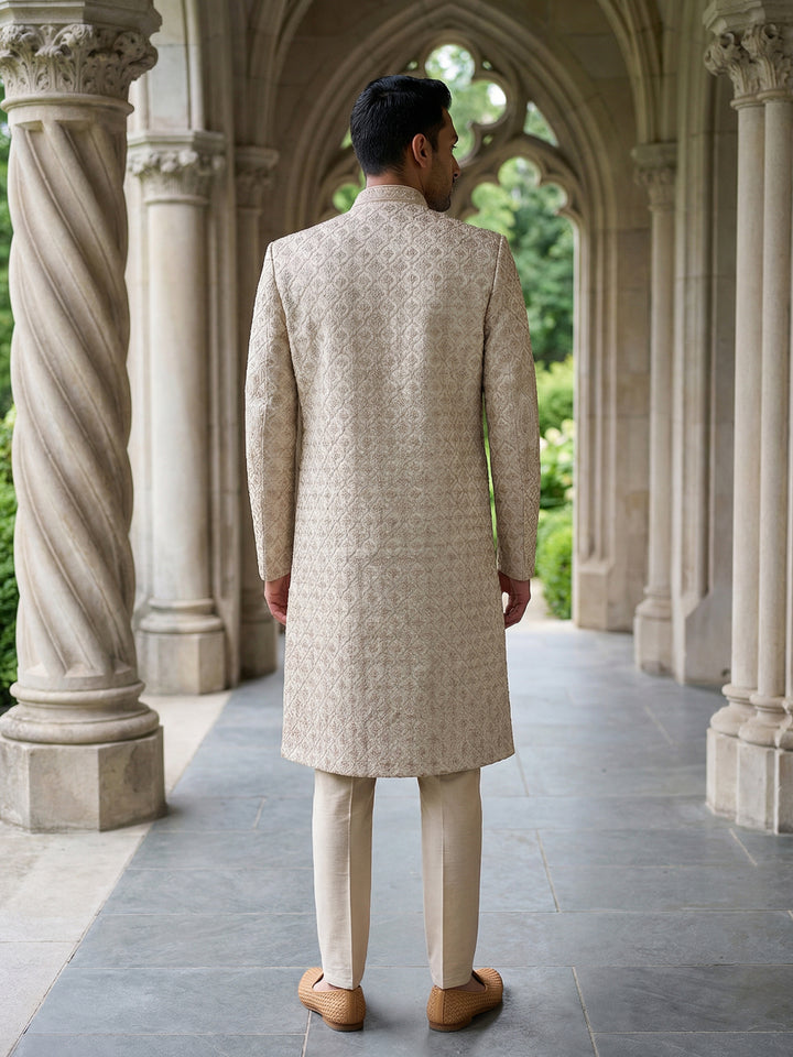 Ivory Gold Embroidered Sherwani Set