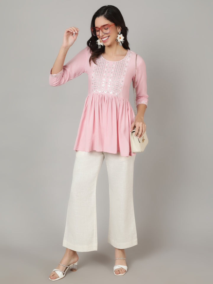Regular Fit Embroidered Pure Cotton  Top