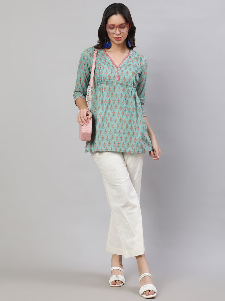 Printed 3/4 Sleeves Regular Pure Cotton  Top