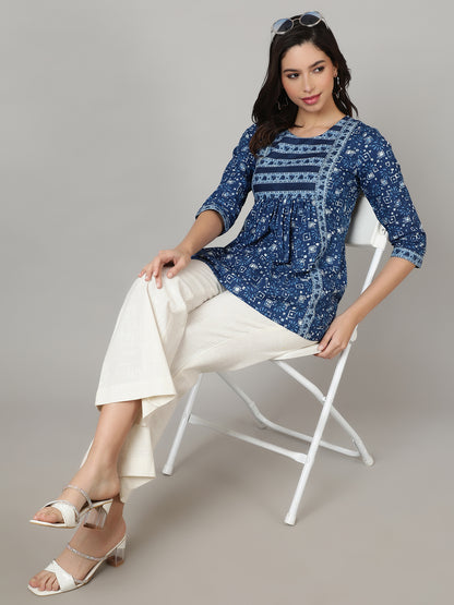 Floral Printed Flared   Top