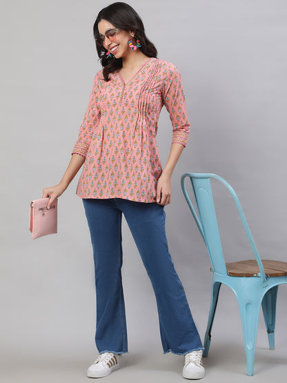 Printed 3/4 Sleeves Regular Pure Cotton  Top