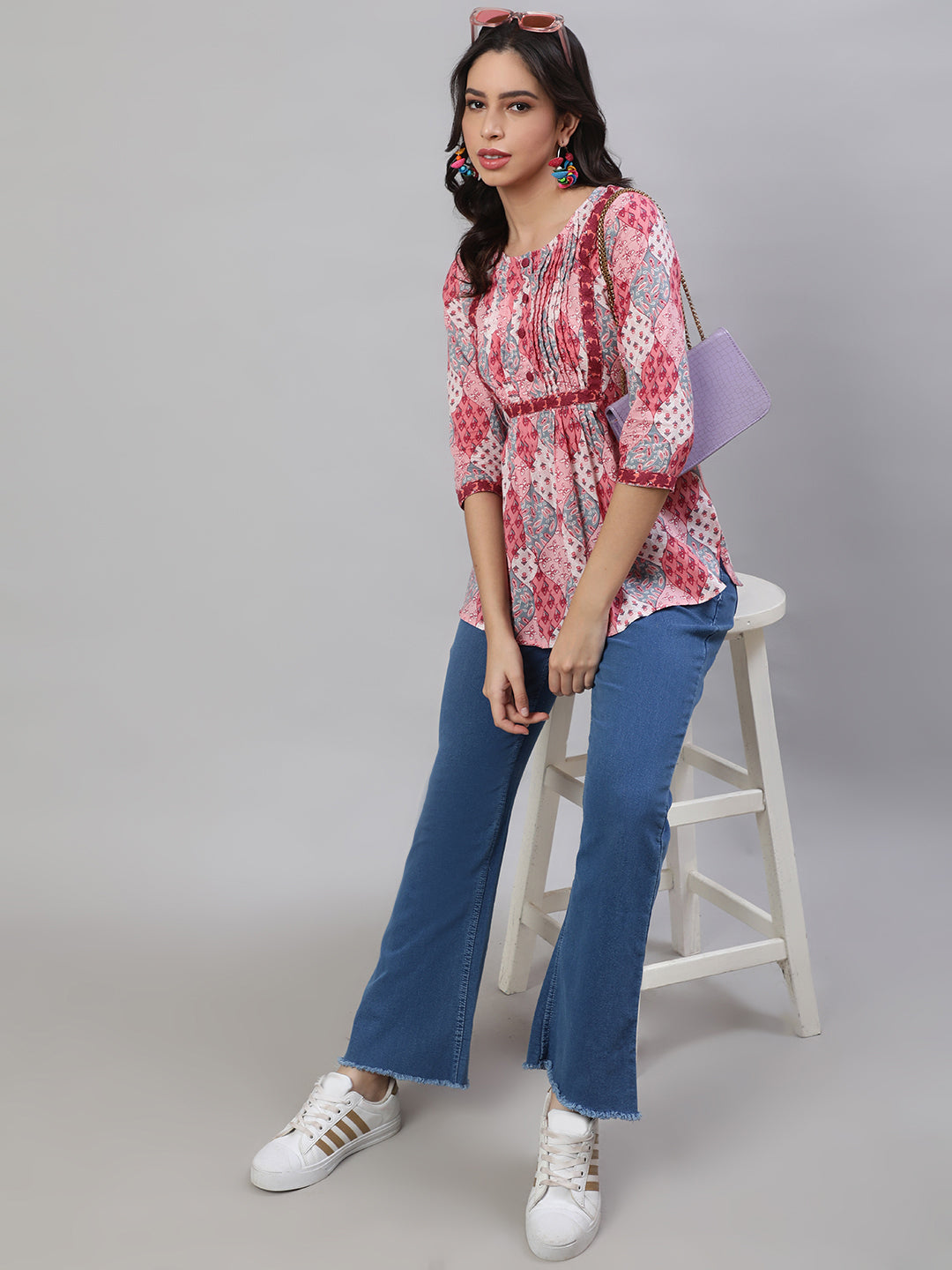 Printed 3/4 Sleeves Regular Pure Cotton  Top