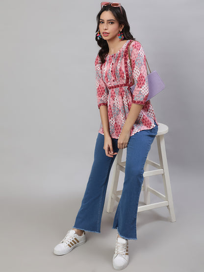 Printed 3/4 Sleeves Regular Pure Cotton  Top