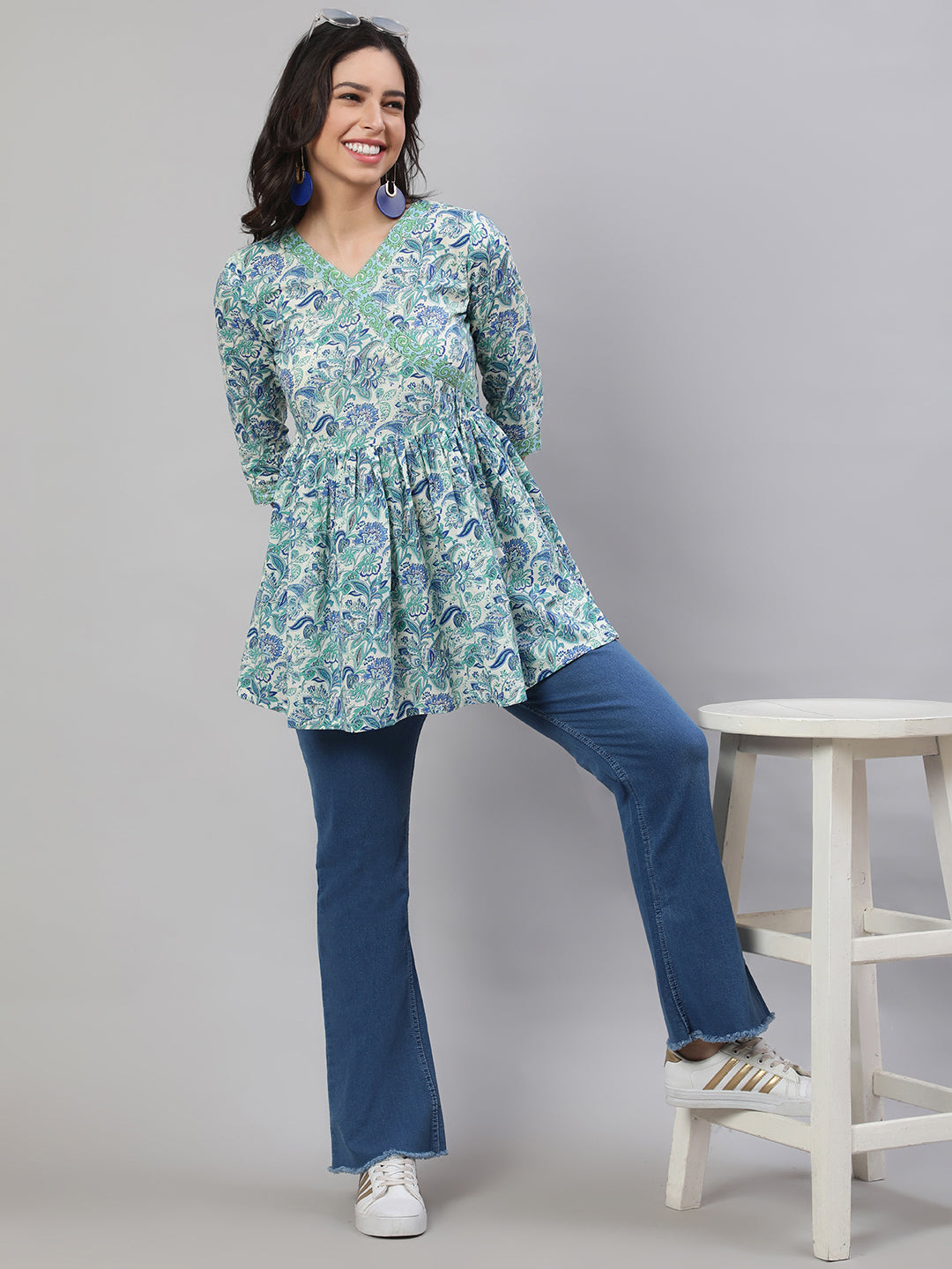 Printed 3/4 Sleeves Regular Pure Cotton  Top