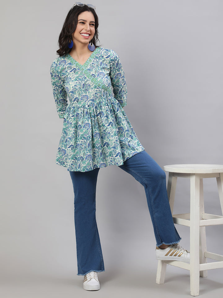 Printed 3/4 Sleeves Regular Pure Cotton  Top