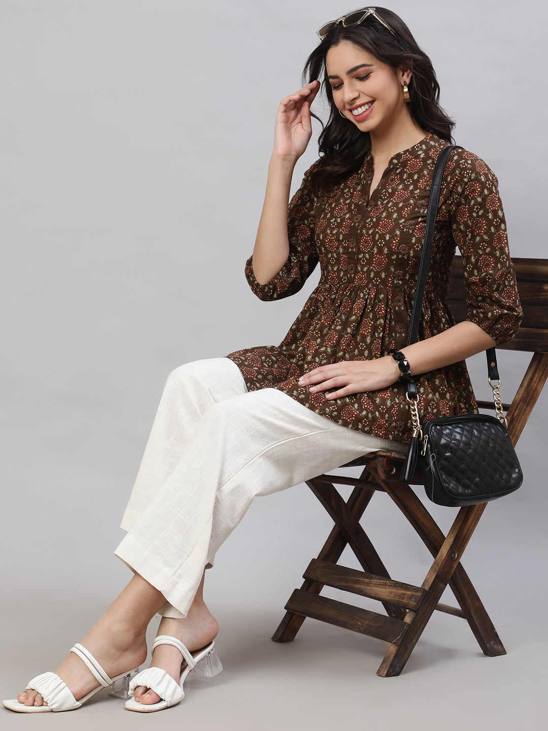 Printed 3/4 Sleeves Regular Pure Cotton  Top