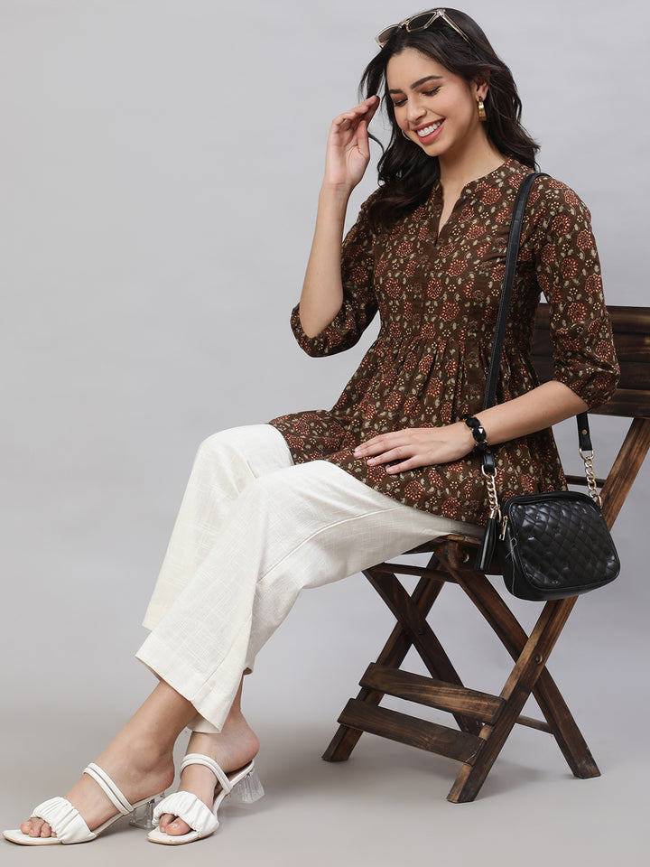 Printed 3/4 Sleeves Regular Pure Cotton  Top