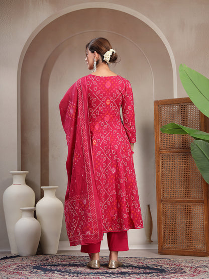 Flared Printed Cotton V-Neck Kurta Set With Dupatta