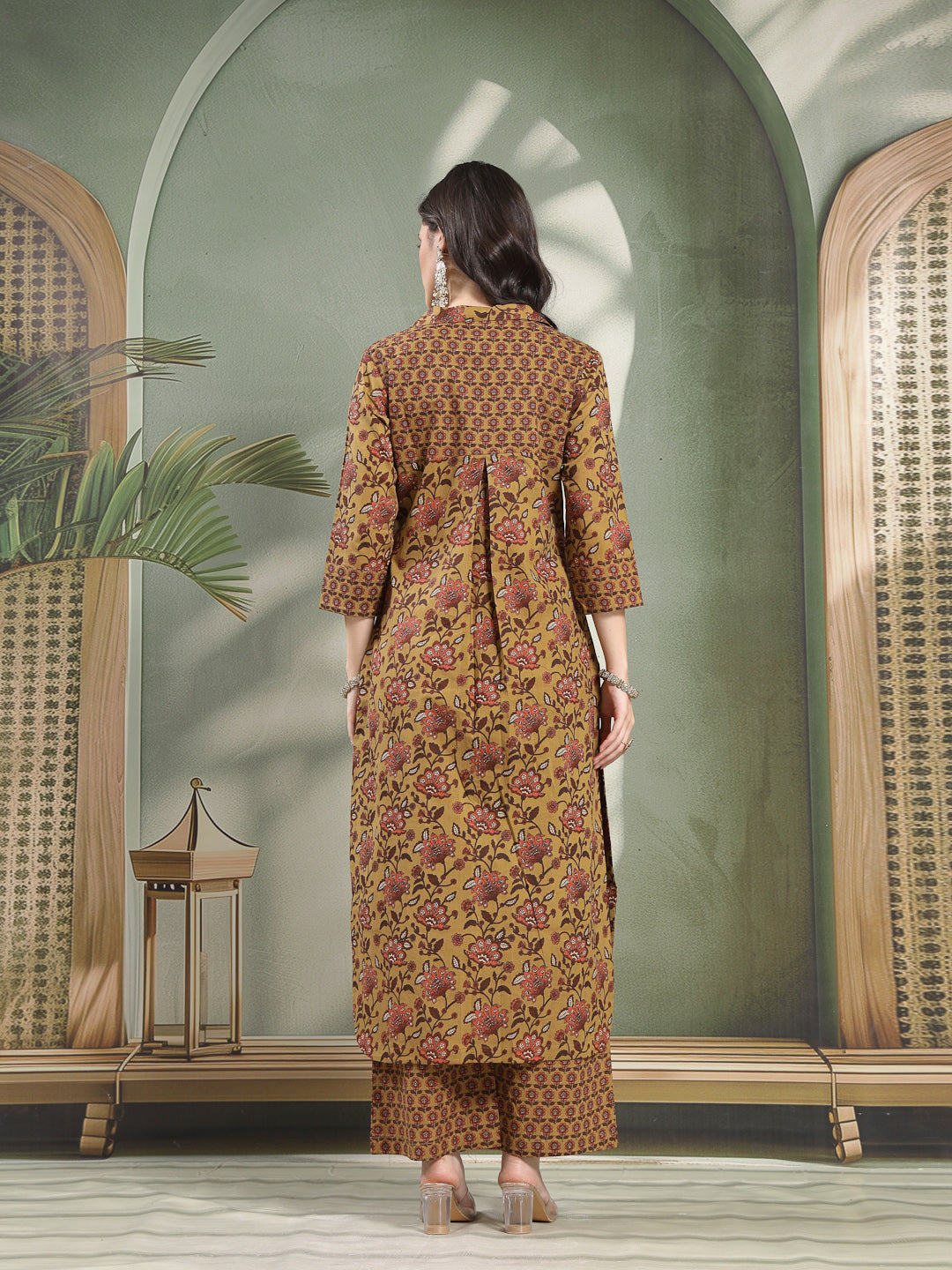 Straight Printed Cotton Shirt Collar Kurta Set