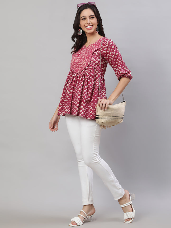 Printed 3/4 Sleeves Regular Pure Cotton  Top