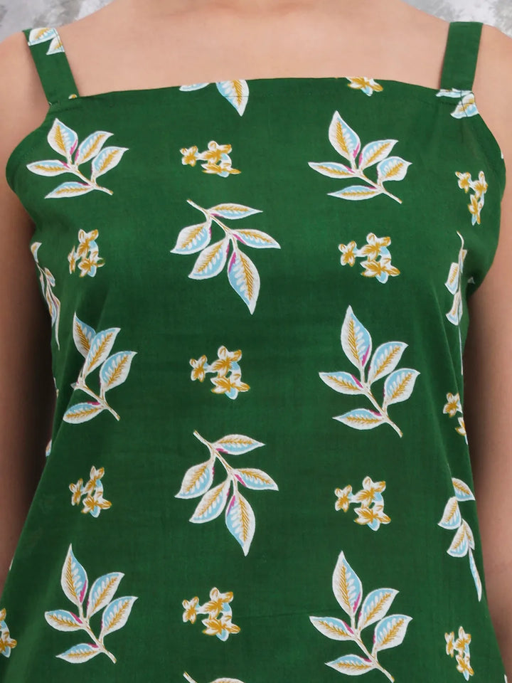 Green Cotton Sleeveless Kurta Palazzo Dupatta Set