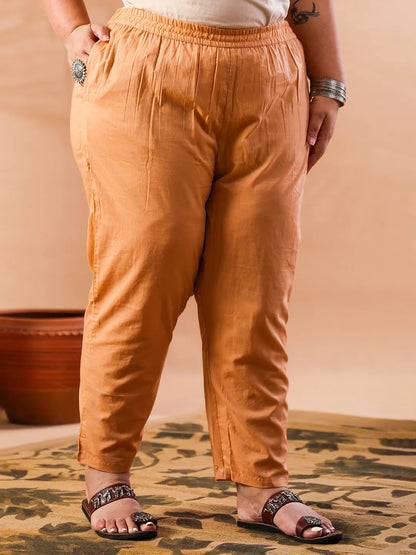 Grey Hand Embroidery Cotton Plus Size Straight Kurta Orange Trouser Dupatta Set