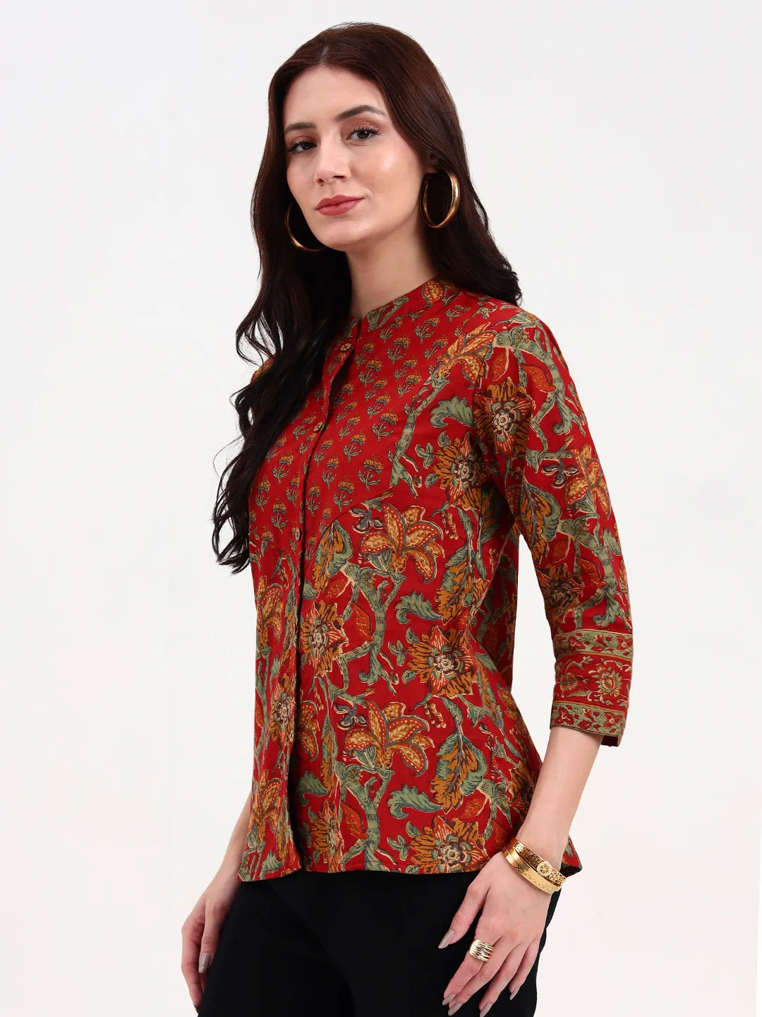 Red Cotton Shirt Style Top