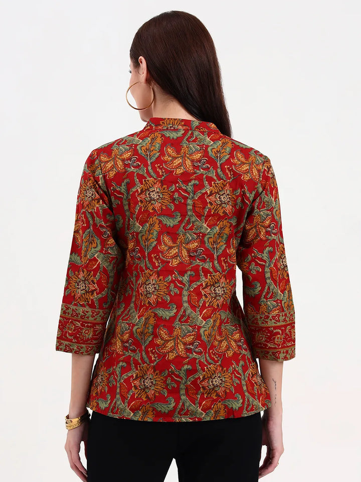Red Cotton Shirt Style Top