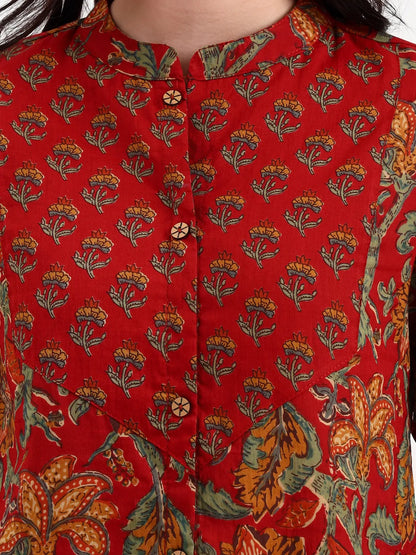 Red Cotton Shirt Style Top