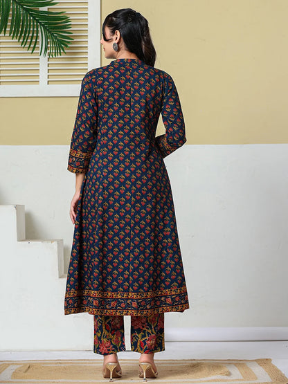 Floral A-Line Sequins Work Kurta And Trouser With Dupatta Set