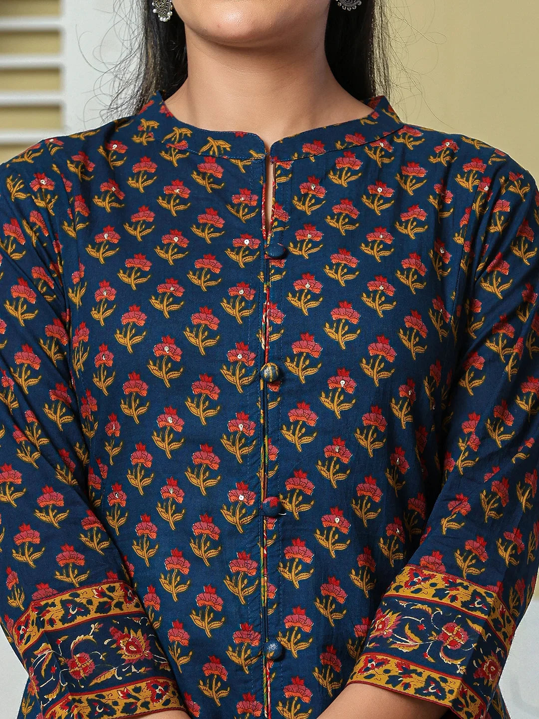 Floral A-Line Sequins Work Kurta And Trouser With Dupatta Set