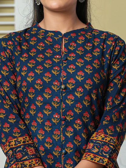 Floral A-Line Sequins Work Kurta And Trouser With Dupatta Set