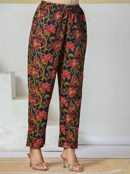 Floral A-Line Sequins Work Kurta And Trouser With Dupatta Set
