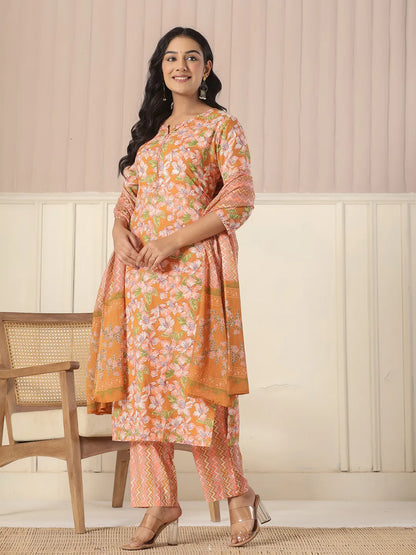 Mustard Pure Cotton Kurta Dupatta Pant Set