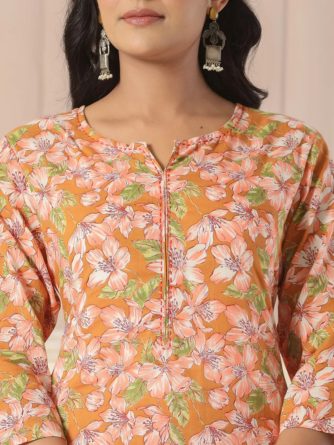 Mustard Pure Cotton Kurta Dupatta Pant Set