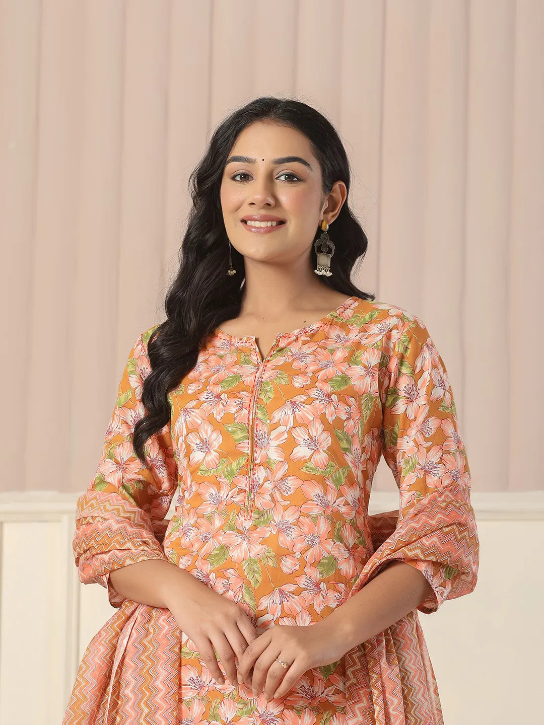 Mustard Pure Cotton Kurta Dupatta Pant Set