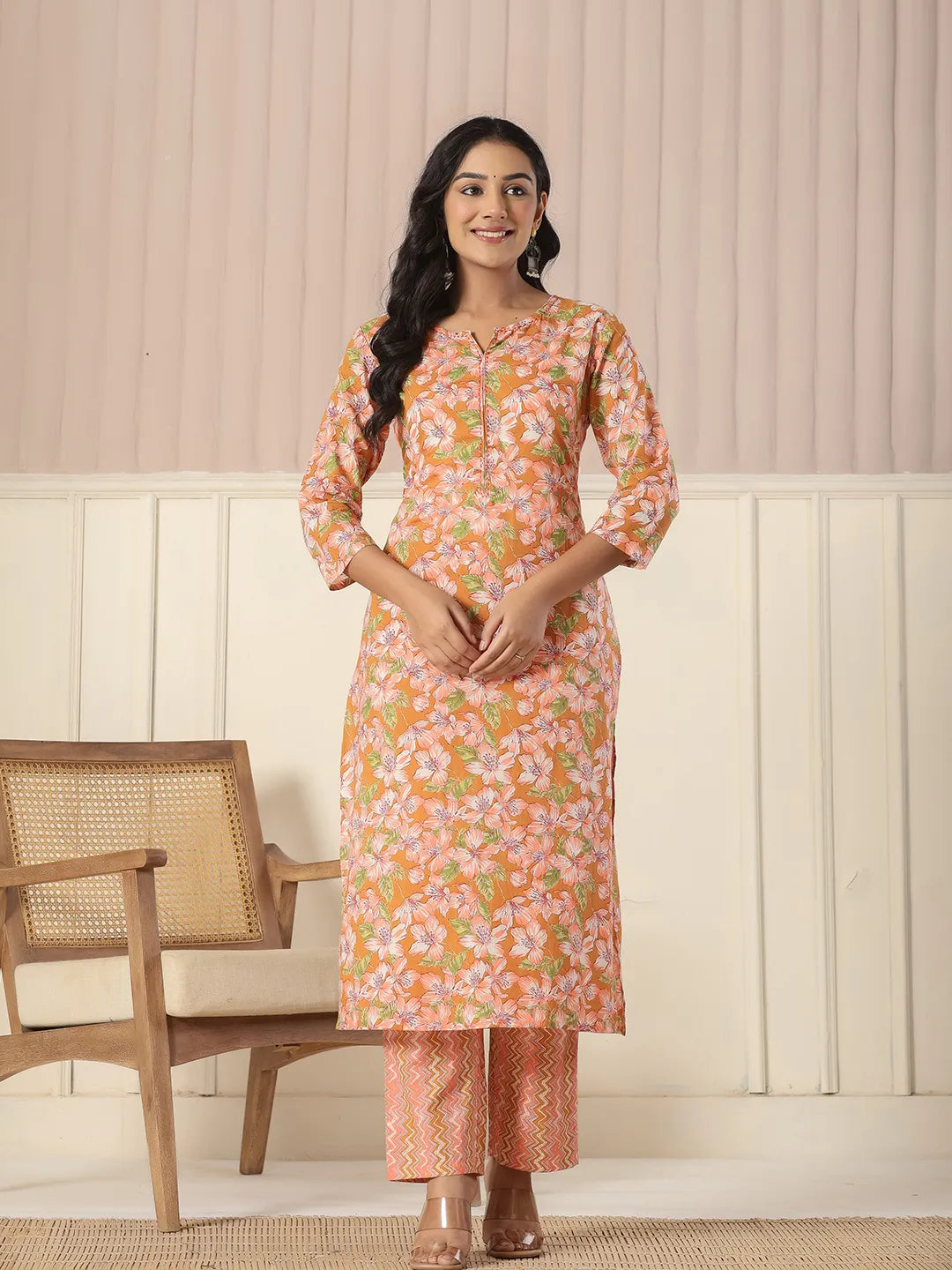 Mustard Pure Cotton Kurta Dupatta Pant Set